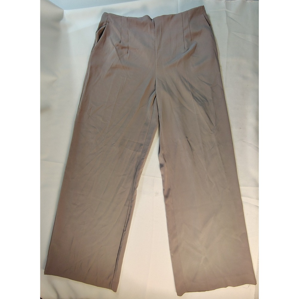 C by One Women Taupe Gray Wide Leg Pleated High Rise Trousers CHU24873 Large